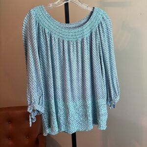 Fever‎ Blue Smocked 3/4 Sleeve Blouse
